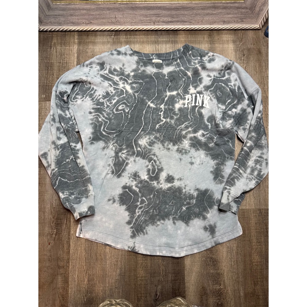 Victorias Secret PINK Tie Dye Oversized Crewneck Sweatshirt Gray White XS